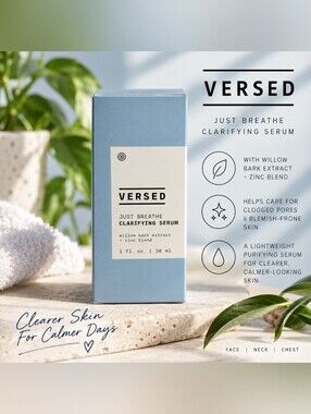 Versed Just Breathe Clarifying Serum Willow Bark + Zinc 1 oz NEW